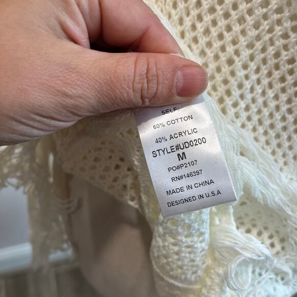 Endless Blu White Crochet Fringe Cover Up Boho Festival Beach Dress Size M - Picture 7 of 11